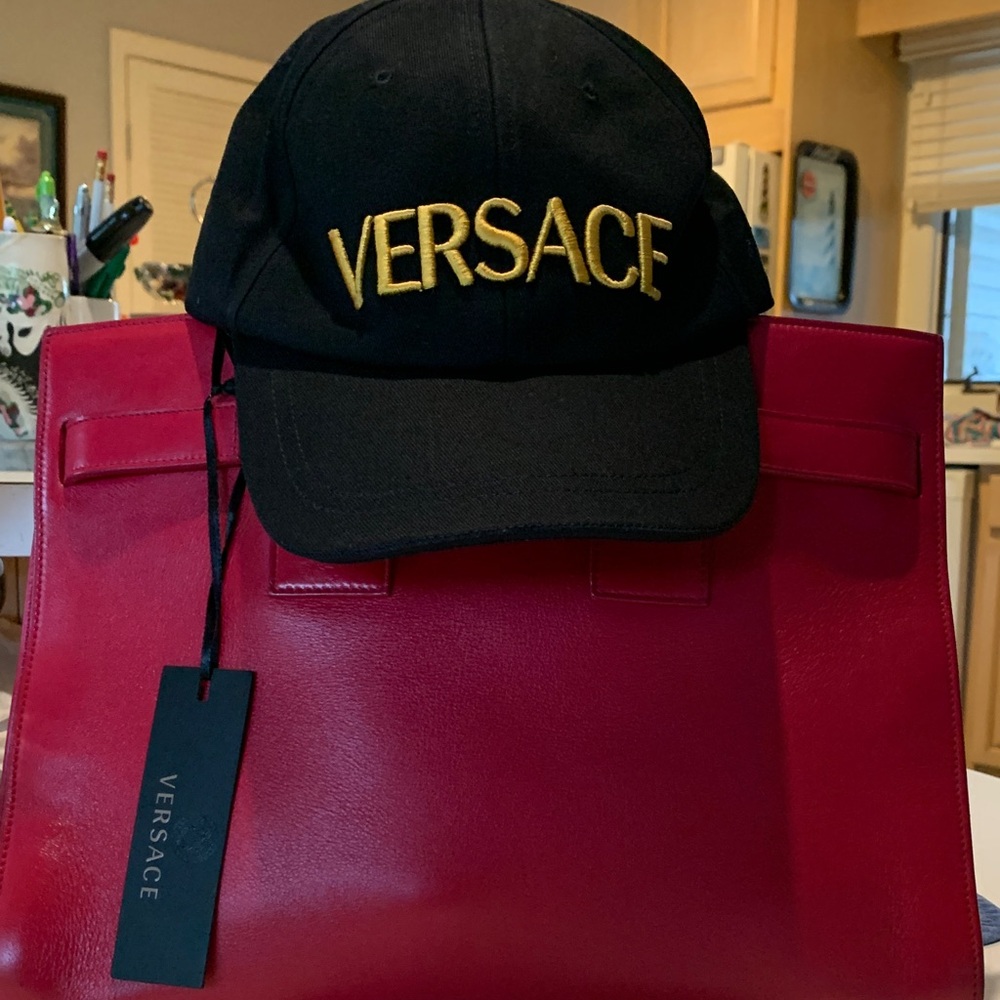 Versace Black Hat with Gold Logo NWT